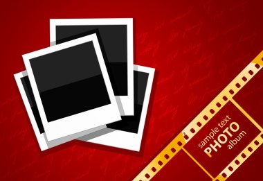 Photo shots and gold film on red background clipart