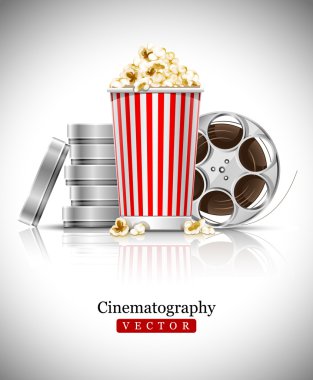 Cinematograph in cinema films and popcorn clipart