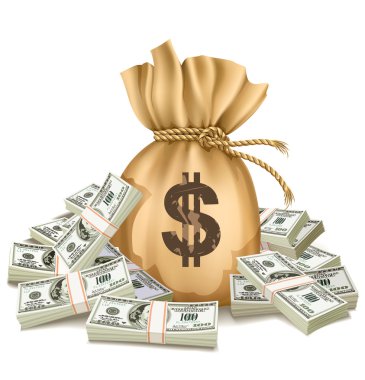 Sack with packs of dollars money clipart