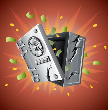 Explosion of bank safe with money clipart