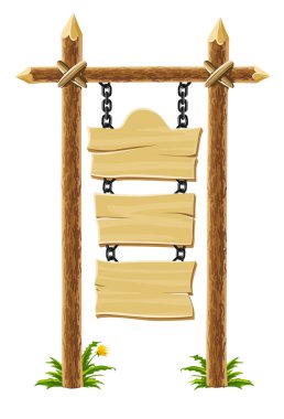 Old wooden signboard on post with chain clipart