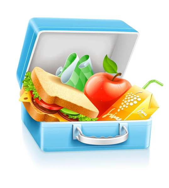 stock vector Lunch box with sandwich apple and juice