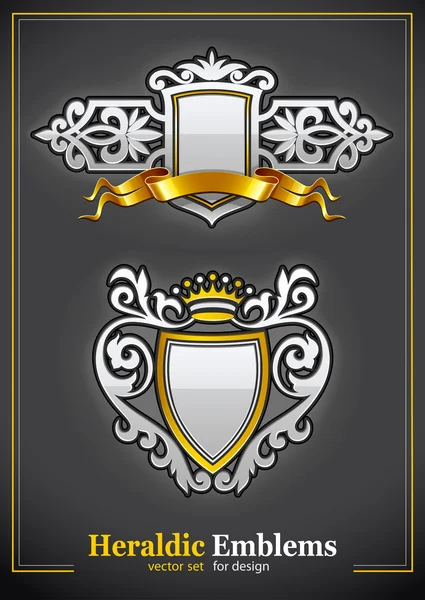 Heraldische vintage emblemen instellen zilver en goud — Stockvector