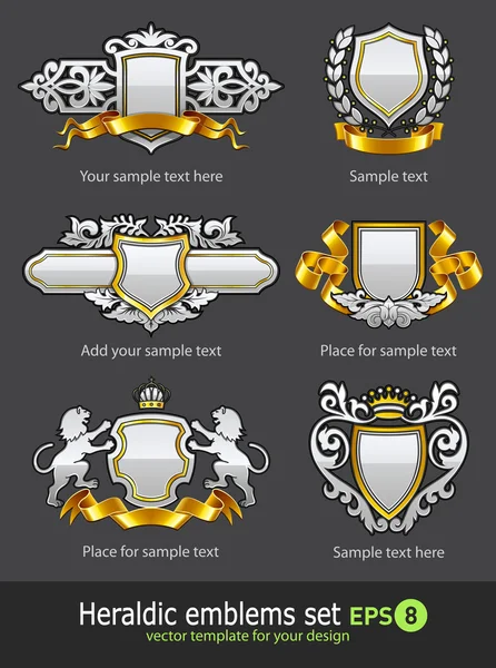 Heraldic vintage emblems set silver and gold — Stock Vector