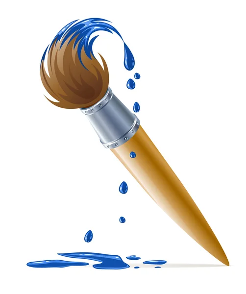 Pincel para pintura com pingos de tinta azul — Vetor de Stock