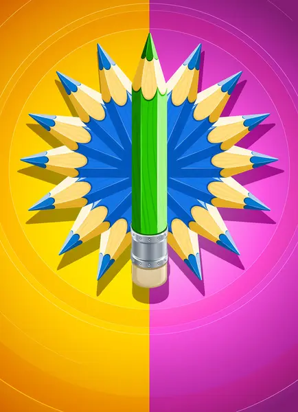 Design bakgrund med cirkel av färgade pennor — Stock vektor