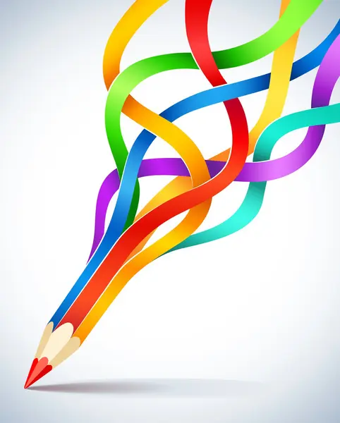Creative template with pencil and coloured ribbon — Vetor de Stock