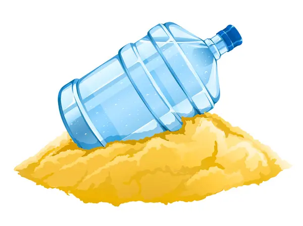 모래에 깨끗 한 푸른 물 음료 큰 병 — 스톡 벡터
