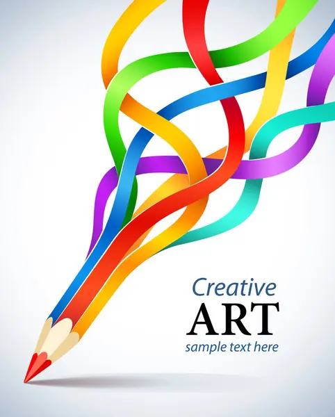 Creative template with pencil and coloured ribbon — Vector de stock