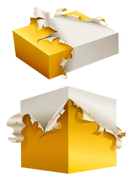 引き裂かれた黄色パッキング ギフト ボックス — ストックベクタ