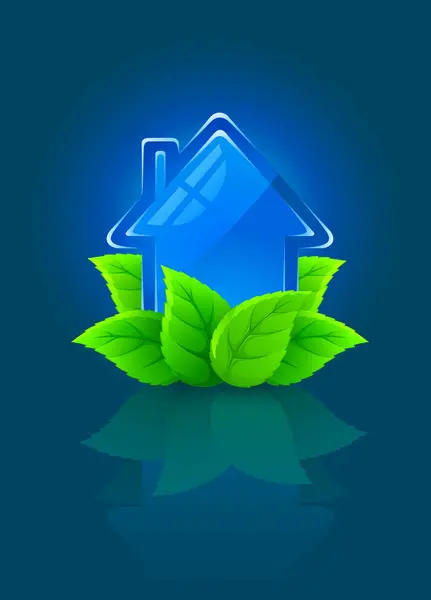 Icon symbol of ecological house with green leaves — Stock Vector