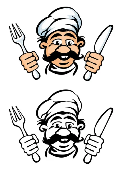 Cook face with knife and fork — Stock Vector