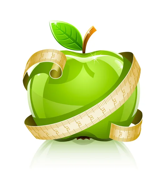 Blankt glas grönt äpple med mäta linje — Stock vektor