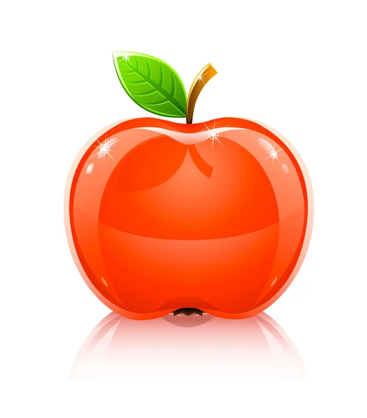 Glanzende glazen rode appel fruit met blad — Stockvector
