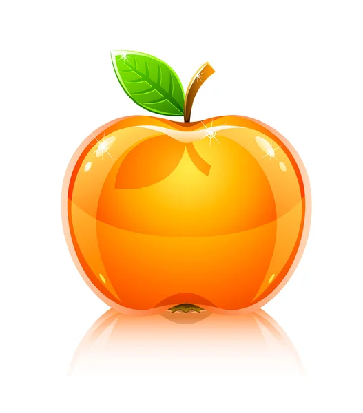 Blankt glas gula apple frukt med blad — Stock vektor