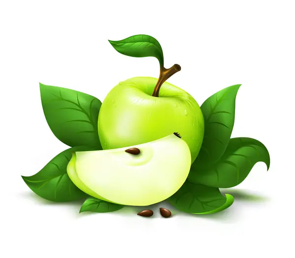 Manzana con hojas vector — Archivo Imágenes Vectoriales