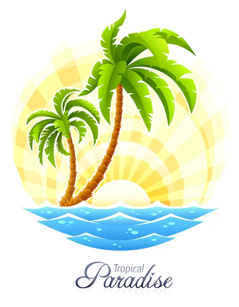Tropikalne palmy z fala na słoneczny tło — Wektor stockowy