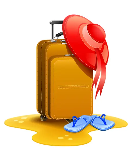 ボンネットとスリッパの女性旅行スーツケース — ストックベクタ
