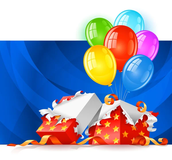 Abrir la caja de regalo con globos de color — Vector de stock