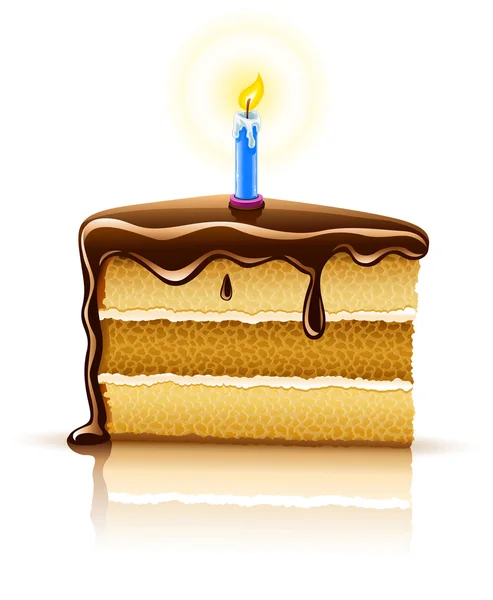 Κομμάτι του κέικ σοκολάτας γενεθλίων με αναμμένο κερί — Διανυσματικό Αρχείο