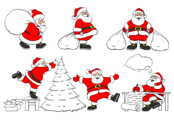 陽気なクリスマスの異なる姿勢でのサンタ クロース — ストックベクタ