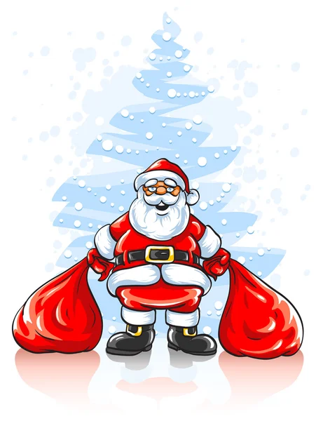 stock vector Santa Claus with two sacks of Christmas gifts
