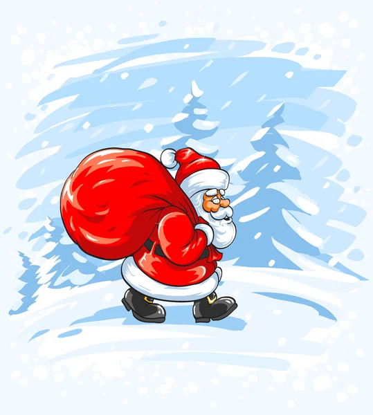 Frohe Weihnachten Weihnachtsmann im Schnee wandern — Stockvektor