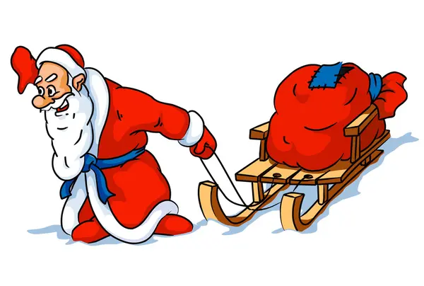 Счастливый Рождество иллюстрация с Санта-Клауса и подарки — стоковый вектор