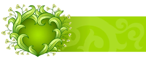 Fondo verde con corazón floral — Vector de stock