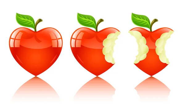 Pomme rouge en forme de coeur d'amour — Image vectorielle