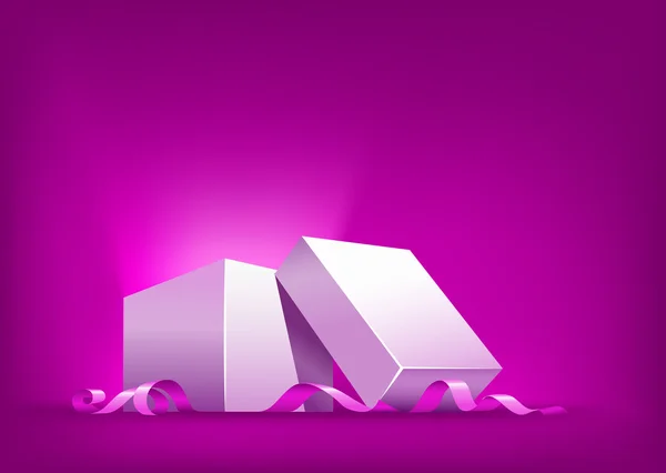 Open box with pink ribbon — Stockvektor