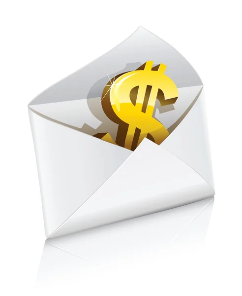 Envelope de correio vector ícone com o símbolo de moeda de dólar — Vetor de Stock