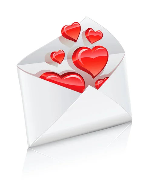 Wektor ikona poczty koperty otwarte serca czerwone miłości — Wektor stockowy