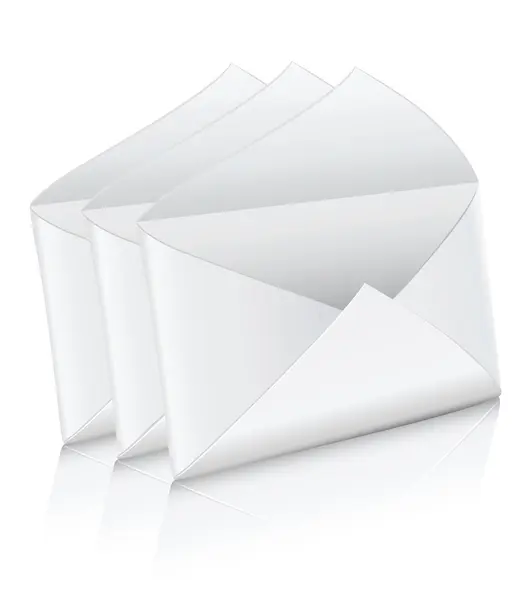 Vektorové ikony tři bílé prázdné poštovní obálky otevřen — Stockový vektor
