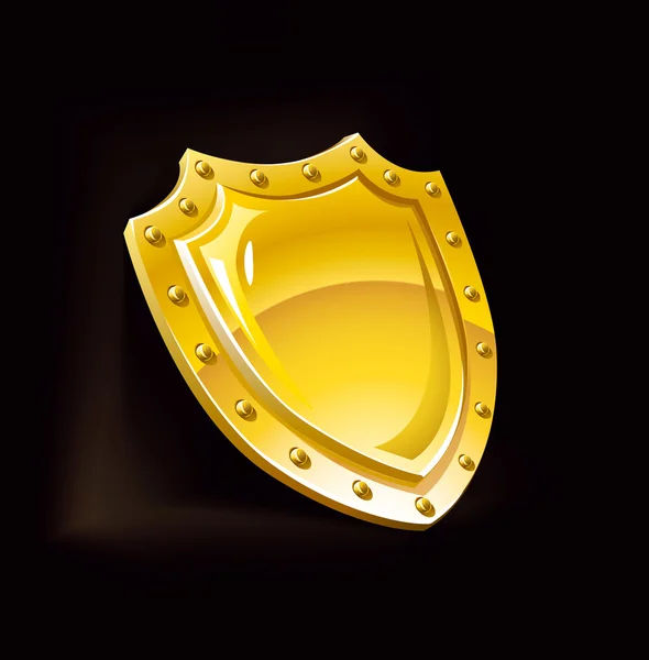 Zlatá bezpečnostní štít stráž ochrany zařízení vektorový illustrat — Stockový vektor