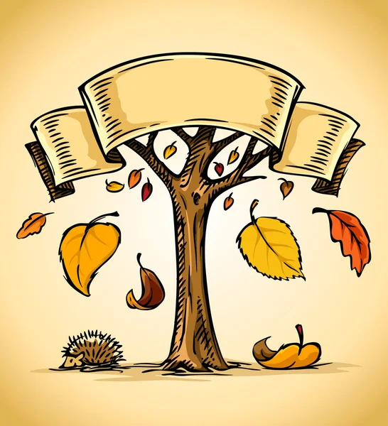 Vektorové podzimní strom se žlutými padajícího listí — Stockový vektor