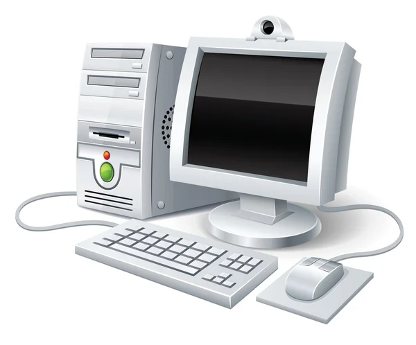 PC bilgisayar monitörü, klavye ve fare — Stok Vektör