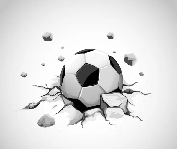 Grey concrete ground cracked by soccer ball — Stock Vector