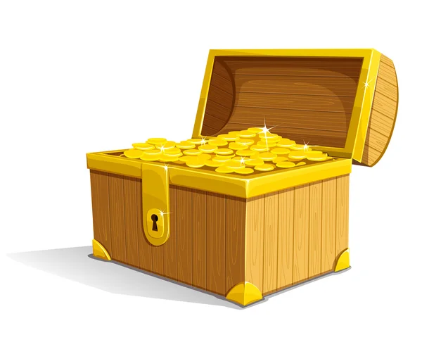 Διάνυσμα παλιό ξύλινο κουτί με χρυσό χρήματα — Διανυσματικό Αρχείο
