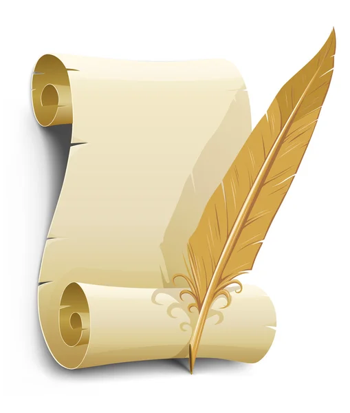 Vieux papier avec illustration vectorielle de plume — Image vectorielle