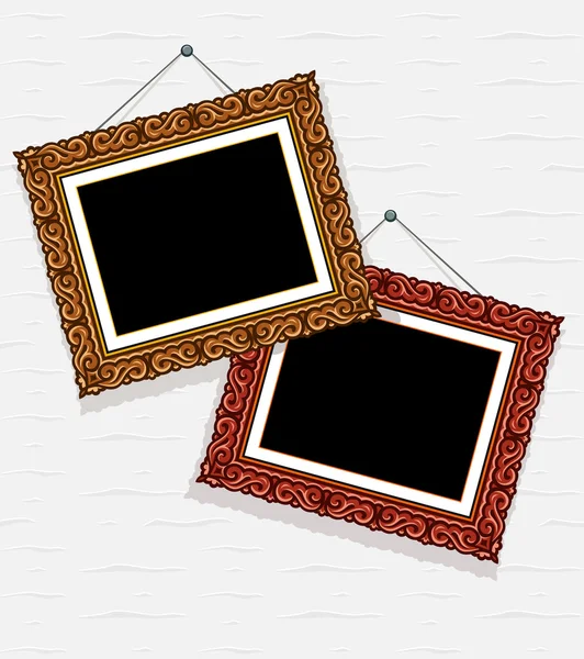 Empty pictures in decorative frame on ñòåí — Vetor de Stock
