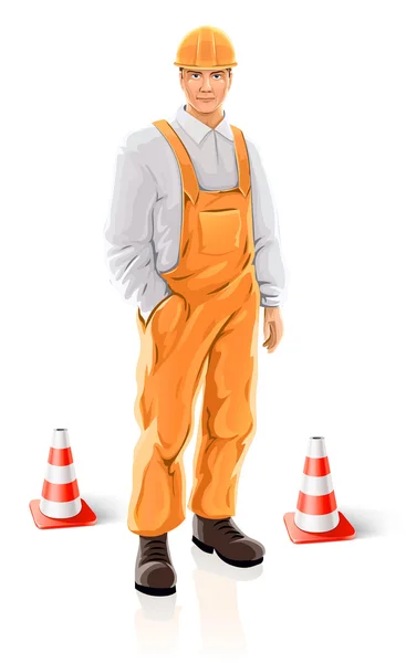 Hombre de constructor de carreteras aislada — Vector de stock