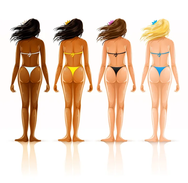Grupa różnych pięknych dziewczyn w bikini — Wektor stockowy