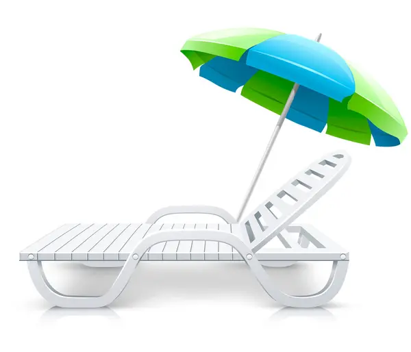 Cadeira de praia branca com inventário de guarda-chuva praia — Vetor de Stock