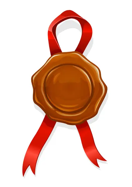 Wax stamp with red ribbon element for documents - Stok Vektor