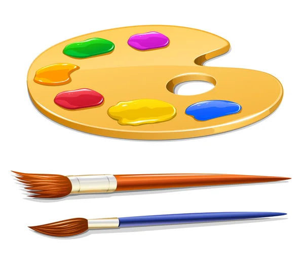 Tavolozza d'arte con colori e pennelli — Vettoriale Stock