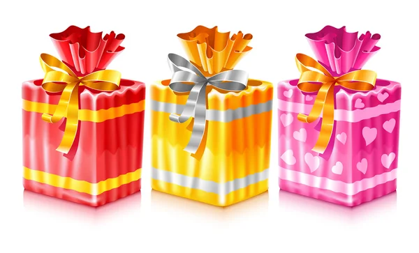 Uppsättning paketerade holiday gåvor med rosett — Stock vektor