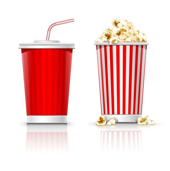 Full glasögon med dricka och popcorn — Stock vektor