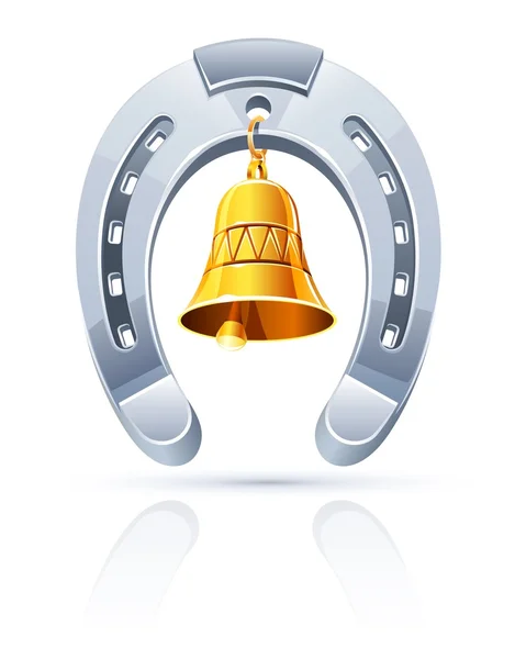 Metallic horseshoe with gold bell — Stock Vector