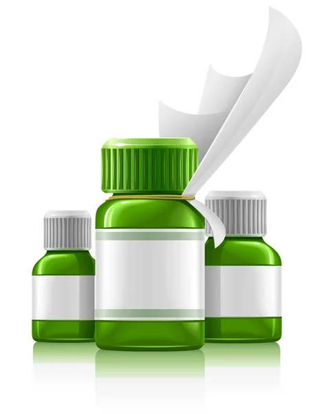 Three green medical bottles with medication — Stock Vector